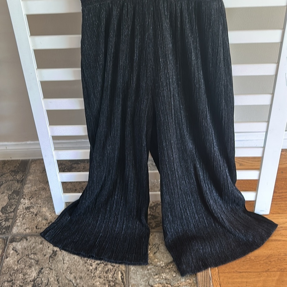 Maggy London Black Sparkle Pleat Novelty Wide-Leg Crop Jumpsuit Romper US 2 - Picture 5 of 14